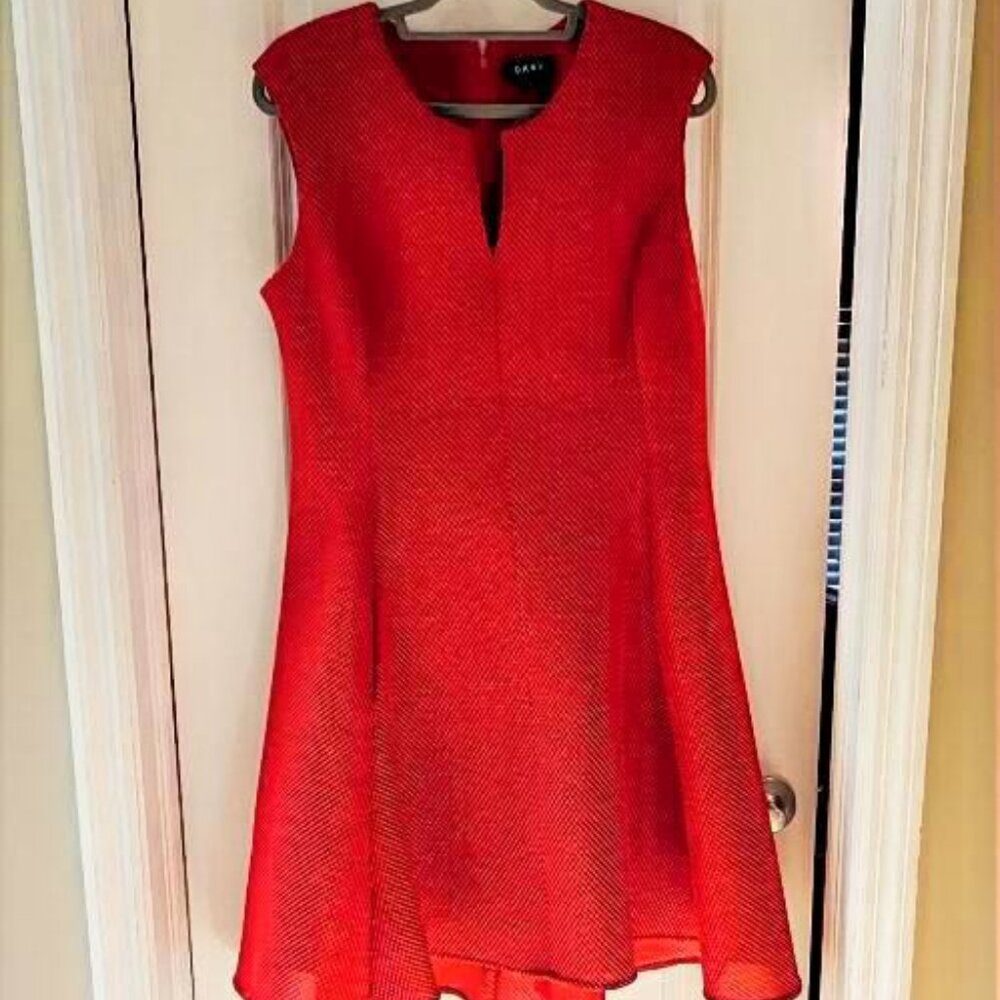 DKNY Scarlet Red Mesh Fit and Flare Dress